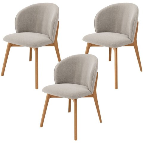 Kit 03 Cadeiras de Jantar e Estar Living Estofada Mia L02 Bouclê Creme - Lyam Decor
