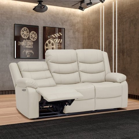 Sofá Reclinável Elétrica Sala de Cinema Hollywood 3 Lugares com Massagem Aquecimento Entrada USB/USB