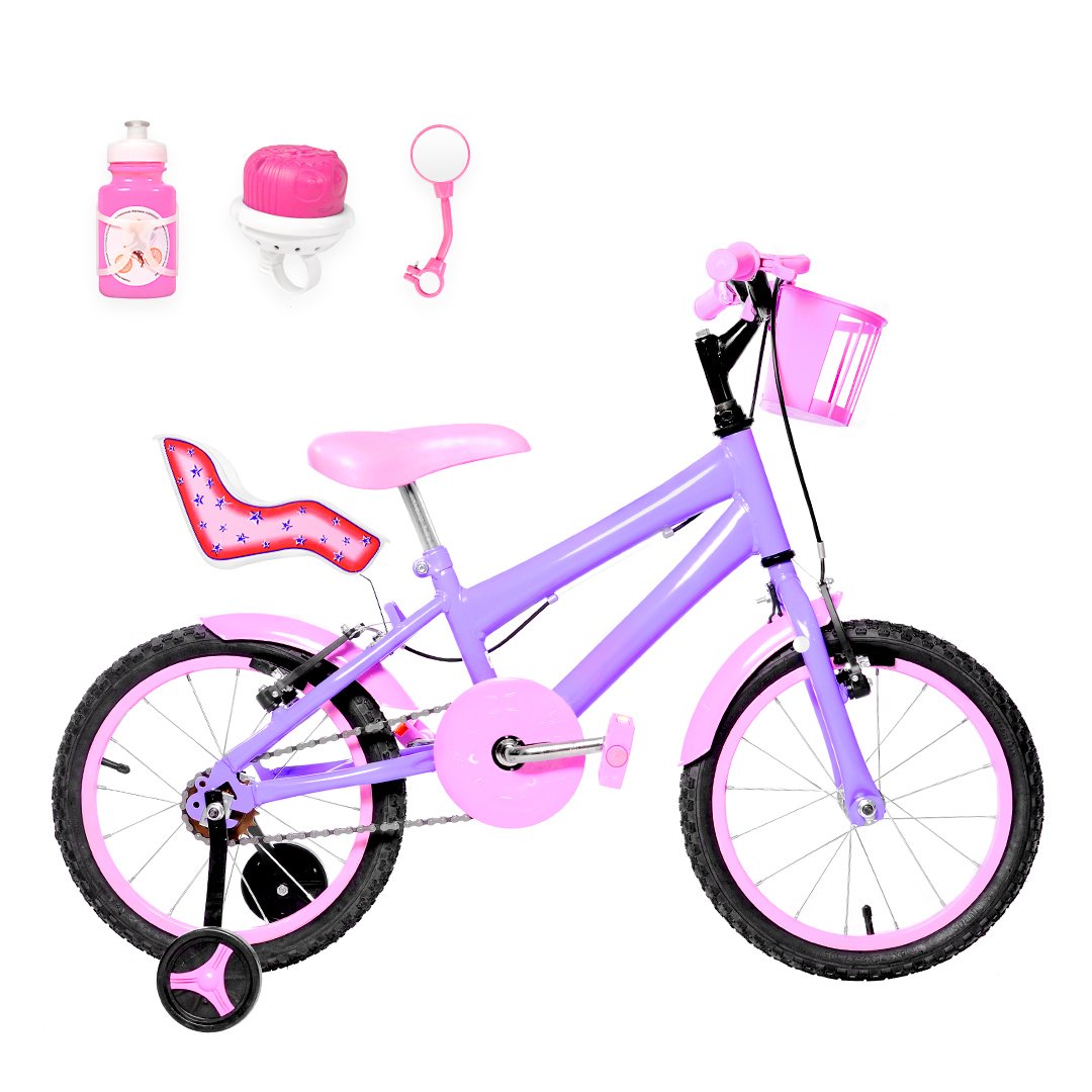 Bicicleta Infantil Feminina Aro 16 Alumínio Colorido + Kit Passeio e ...