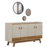 Kit Aparador Buffet Mason Com Espelho Caribe Preto L05 Amêndoa Off White - Lyam Decor - 1