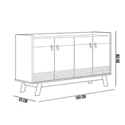 Kit Aparador Buffet Mason Com Espelho Caribe Preto L05 Amêndoa Off White - Lyam Decor - 9