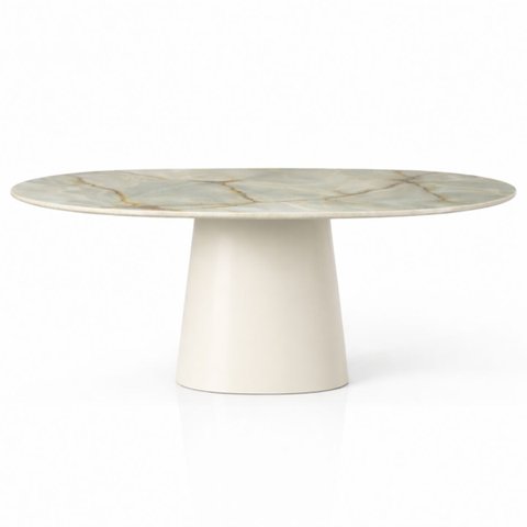 Mesa de Jantar Cone Oblongo 198x122 Cm Mármore Blue Deep e Base Laca Off White