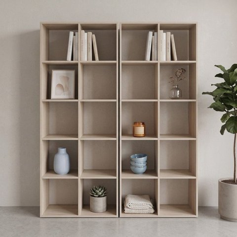 Kit 2 Estantes para Livros 173x140cm Versatile 20 Nichos Bege