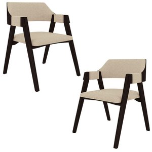 Kit 2 Cadeiras Sala de Jantar e Jogos Carteados Madeira Maciça Poker Linho Offwhite-tabaco G42 -