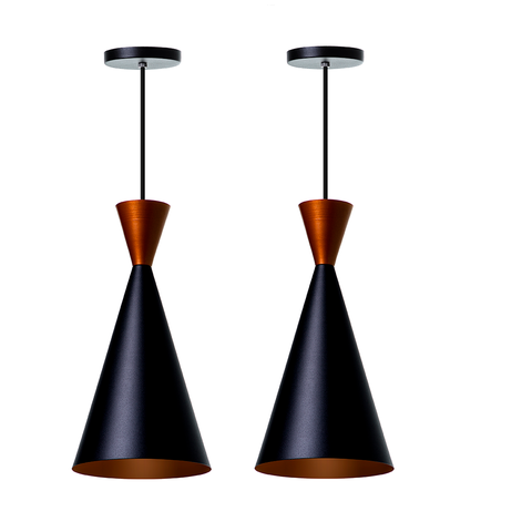 Kit 2 Lustre Pendente Interno Mesa Jantar Balcão Canadá Cor: Preto Com Topo Cobre