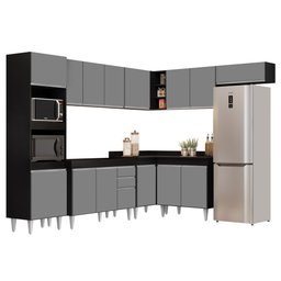 Armário de Cozinha Modulada de Canto 8 Peças Cp01 Balcão Preto/cinza - Lumil - 1