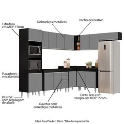 Armário de Cozinha Modulada de Canto 8 Peças Cp01 Balcão Preto/cinza - Lumil - 3