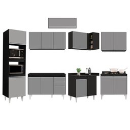 Armário de Cozinha Modulada de Canto 8 Peças Cp01 Balcão Preto/cinza - Lumil - 6