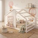 Ver imagem 1 de Cama Montessoriano Casinha com Janela Madeira Maciça Branco/Rosa Housin
