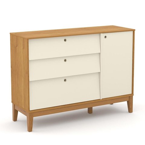 Cômoda Infantil Unique com Porta e 3 Gavetas Freijó/Off White/Eco Wood - Matic Móveis