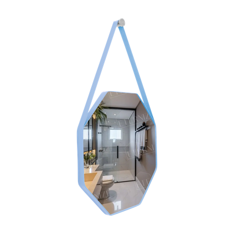 Espelho Decorativo Octogonal 60cm com Alça - Azul Bebê