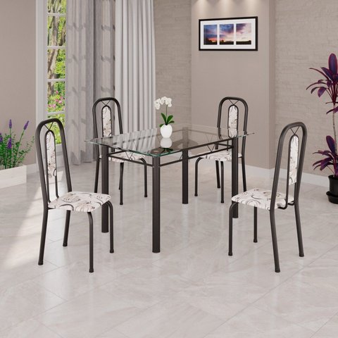Conjunto Sala de Jantar com 4 Cadeiras Lívia Preto/Arabesco