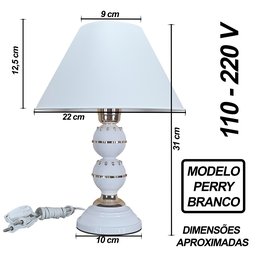 Abajur Moderno Luminária Quarto Sala Perry Branco e Dourado - 5