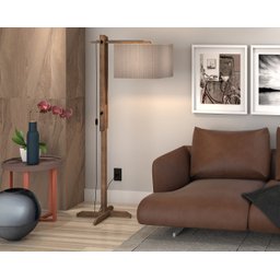 Abajur Luminária De Chão Articulável Quarto/sala/hall Madeir:PALHA - 2