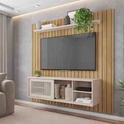 Painel Ripado Para TV Cannes Buriti Off White - 1