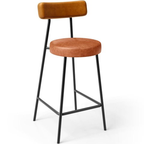 Banqueta Baixa Cozinha Sala Jantar Bancada Milão L02 Couríssimo Whisky Camel - lyam decor