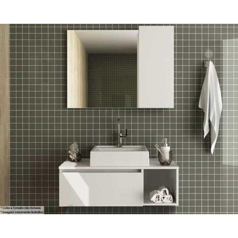 Conjunto de Banheiro Armário C/ Espelho Bn3602 e Balcão Suspenso Bn3601 S/ Cuba Pia 80cm Cor
