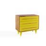 CÔMODA AMARELA DE MADEIRA MACIÇA 3 GAVETAS SIDERAL NÓZES E AMARELO 90X40X79,5CM - 2