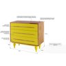 CÔMODA AMARELA DE MADEIRA MACIÇA 3 GAVETAS SIDERAL NÓZES E AMARELO 90X40X79,5CM - 3