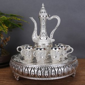Conjunto Europeu de Vidro de Vinho Dourado e Prateado, Jarro Doméstico Criativo, Jarro de Metal High