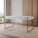 Ver imagem 1 de Mesa Industrial de Jantar Branca 137x90cm Retangular Filadélfia Base Ferro Cobre