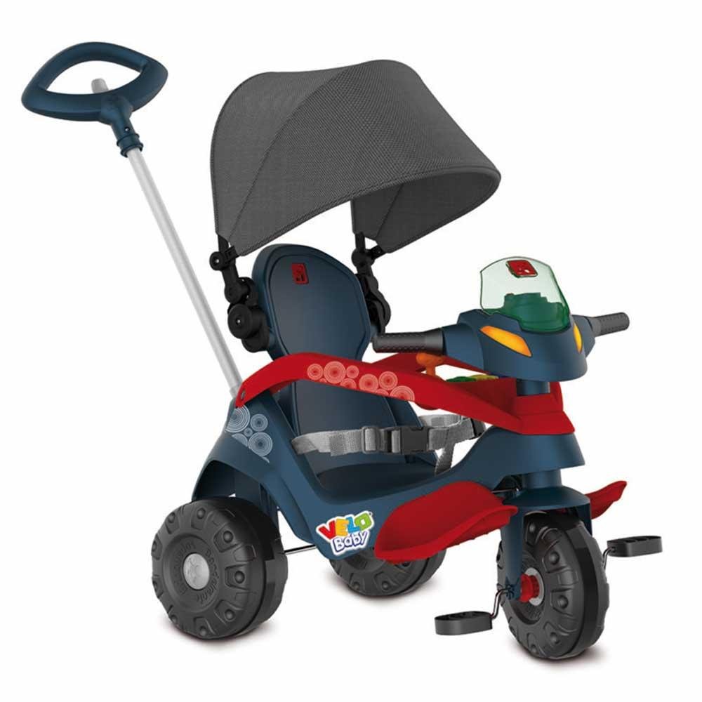 Triciclo Infantil - Passeio e Pedal - Velobaby Reclinável - Azul - Bandeirante