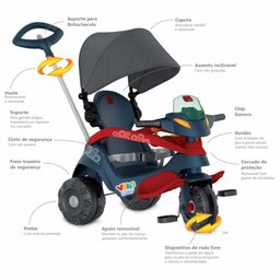 Triciclo Infantil - Passeio e Pedal - Velobaby Reclinável - Azul - Bandeirante - 2