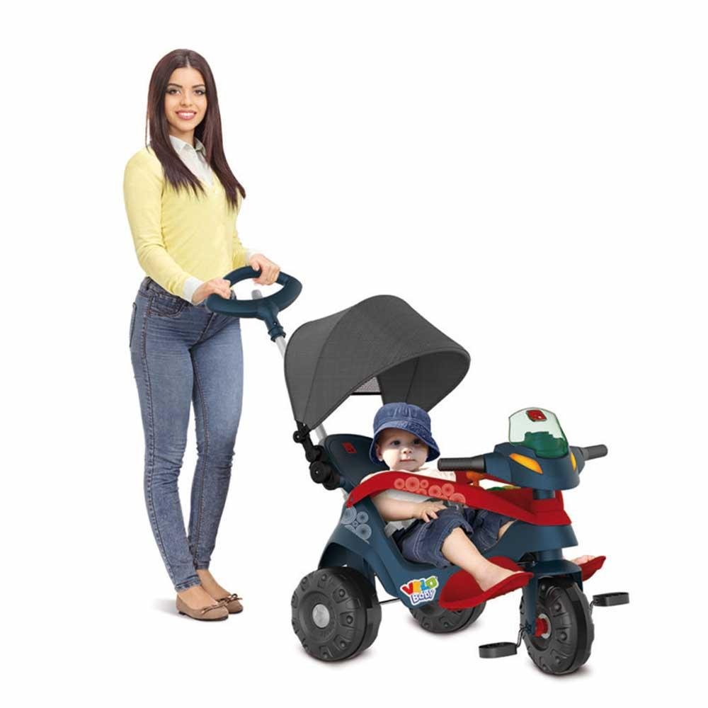 Triciclo Infantil - Passeio e Pedal - Velobaby Reclinável - Azul - Bandeirante - 4