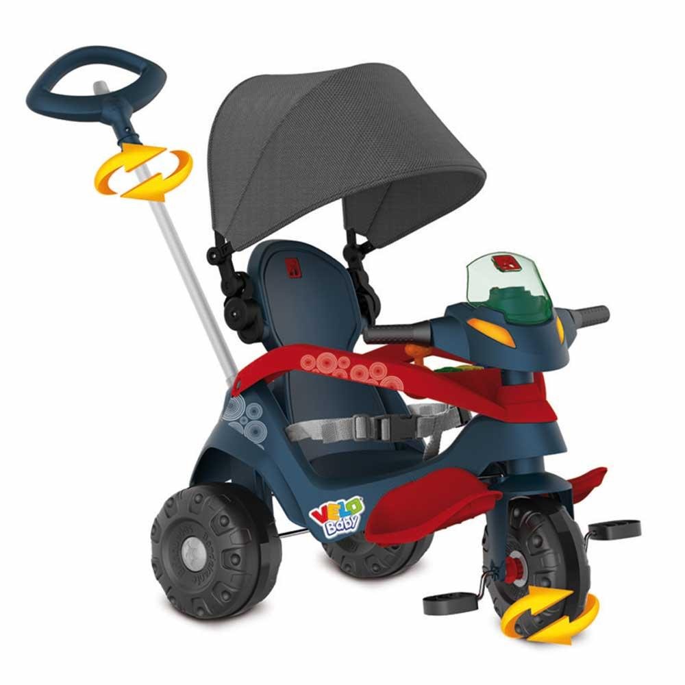Triciclo Infantil - Passeio e Pedal - Velobaby Reclinável - Azul - Bandeirante - 5