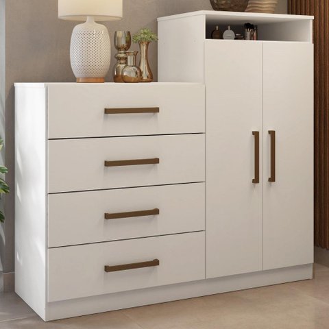Comoda Áurea 2 Portas 4 Gavetas Branco - Demóbile