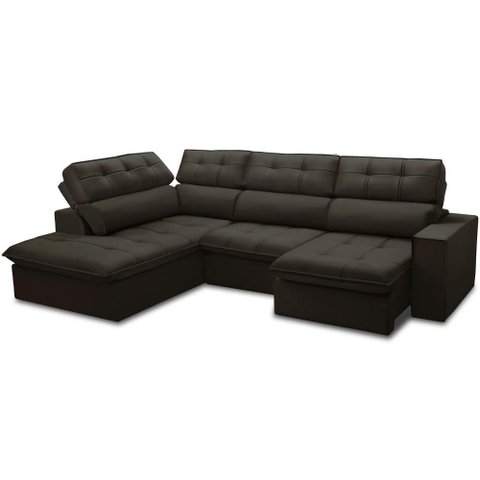 Sofá 4 Lugares Retrátil Reclinável Chaise Esquerdo 288cm Solin F04 Veludo Marrom Escuro - Lyam