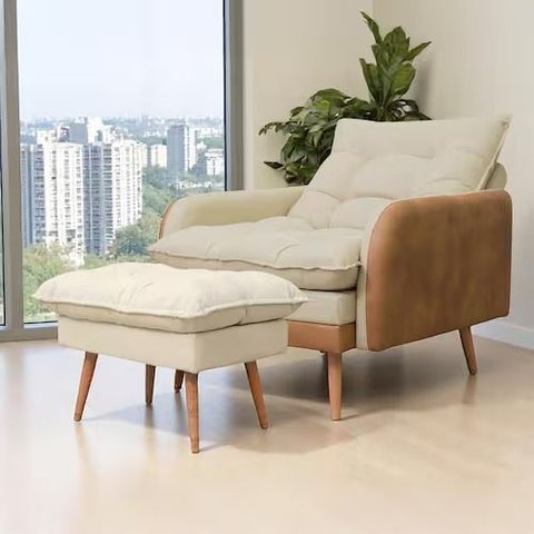 Poltrona Inglaterra com Puff Linho - Harpia Decor