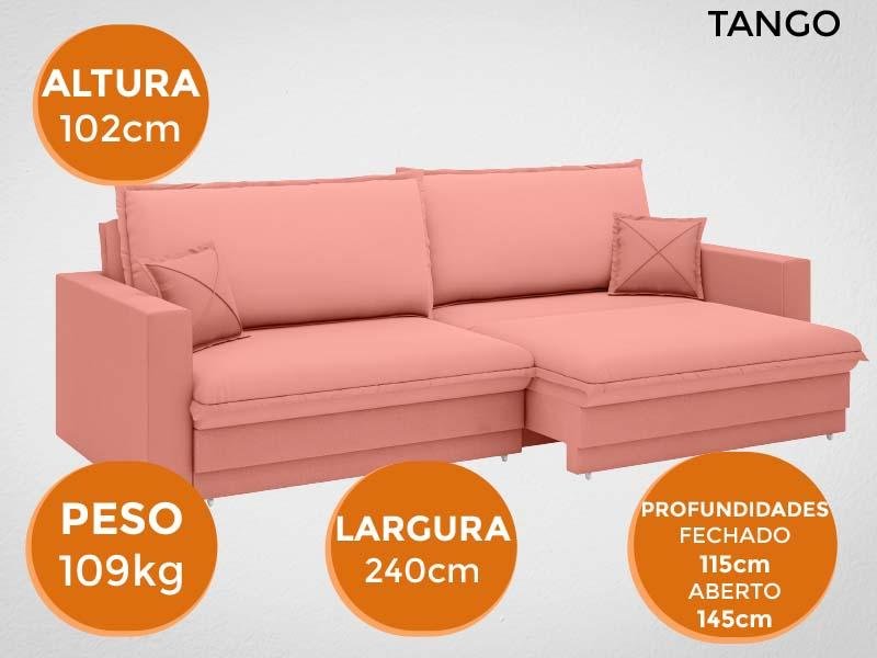 Sofá Tango 2,40M Sem Caixa, Retrátil e Reclinável Velosuede Rose - Netsofás - 7