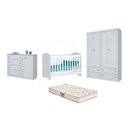 Ver imagem 1 de Berço Bala de Menta, Cômoda Americano e Guarda Roupa Americano 4 Pts Branco e Colchão - Fdecor