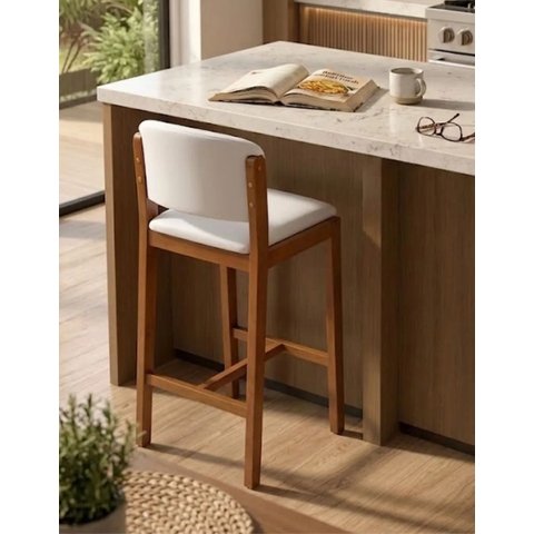 Banqueta Alta Decorativa Premium Creme Balcão Estofada Área Creme
