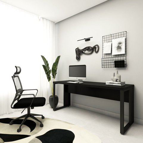 Escrivaninha Escritório Home Office 1,70m x 0,70m com Pés em Metal Industrial Executive Preto