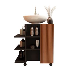 Gabinete de Banheiro Classic para Pia de Coluna - Jm3 Móveis: Preto/ripado - 1