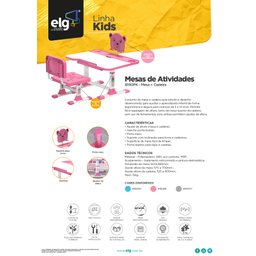 Mesa e Cadeira Infantil Estudo e Desenho Br/rs B190pk - Elg - 2