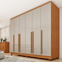 Ver imagem 2 de Conjunto Guarda Roupa Casal 6 Portas 8 Gavetas Puxador MDF com Pés Portugal e Cama Casal Monaco Bege