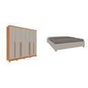 Ver imagem 1 de Conjunto Guarda Roupa Casal 6 Portas 8 Gavetas Puxador MDF com Pés Portugal e Cama Casal Monaco Bege