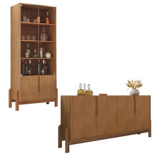 Aparador Buffet 170 com Cristaleira Lizz Pés Madeira Maciça Cedro
