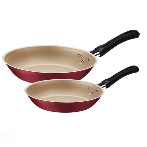 Jogo de Frigideiras Tramontina Caribe em Alumínio Antiaderente Vermelho 2 Peças - 16cm/20cm Tramonti