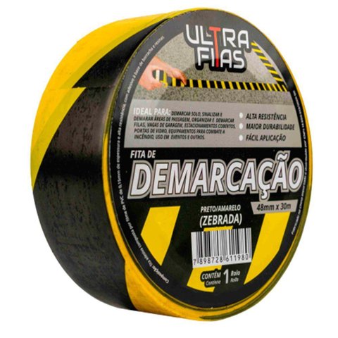 Fita de Demarcação Pvc 30 Metros Sinalização Cores Variedade Listrada (amarela e Preta)