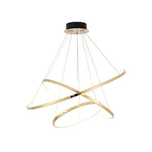 Pendente Led Inox Champanhe 3 Anéis 55w 3000k Bivolt com Cabo de 2m