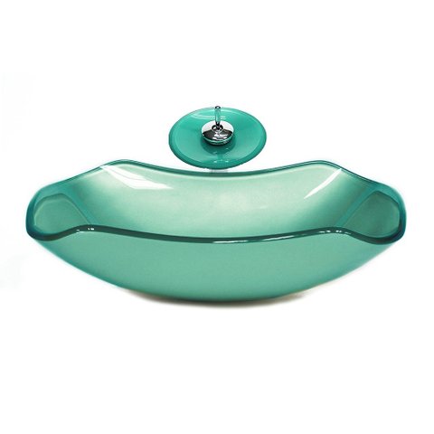 Cuba de Vidro Abaulada 51cm Verde + Valvula + Torneira Cascata