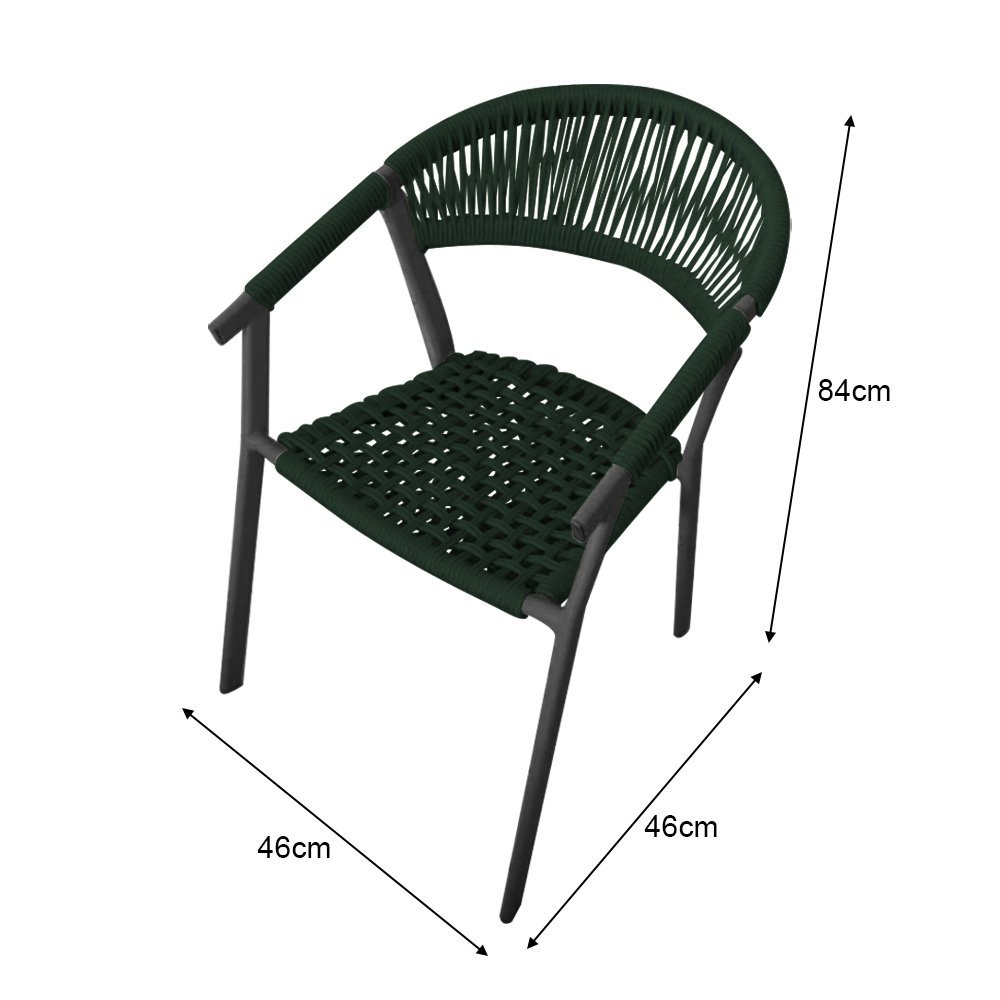 Kit 2 Cadeiras Decorativa Joana em Corda Náutica e Base em Alumínio Preta / Verde Musgo - 3
