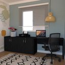 Ver imagem 1 de Conjunto Home Office Escrivaninha Balcão Tonal 4 Portas 100cm Bramov Preto