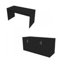Ver imagem 2 de Conjunto Home Office Escrivaninha Balcão Tonal 4 Portas 100cm Bramov Preto