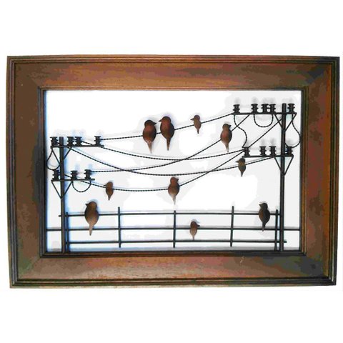 Quadro Artesanal Ferro Madeira Rústico Sala Pássaros Parede 1,00 x 0,70 Libertas Rosas Artesanato