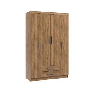 Guarda-roupa Solteiro 4 Portas 2 Gavetas Amêndoa Mdp com 10 Prateleiras Organizadoras e Corrediças T